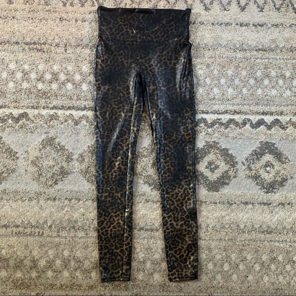 Spanx Faux Leather Cheetah Print Leggings Medium